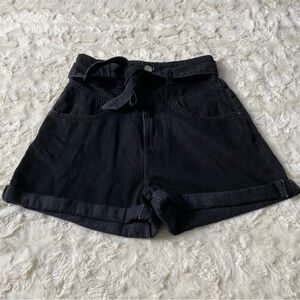Zara Women's Size 4 Black Wash Belted High Waisted Cuffed Denim Shorts